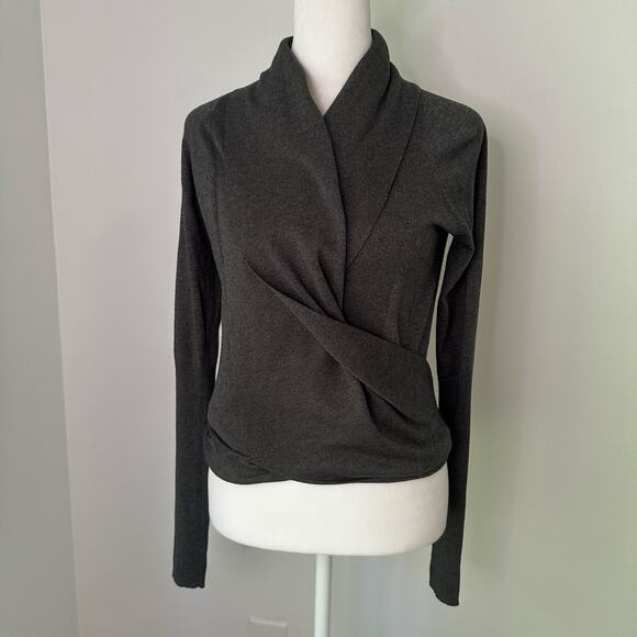 All Saints dark gray knit cropped wrap cardigan size 2 - Picture 2 of 9